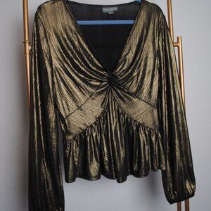 Gold and Black Metallic Hourglass Blouse with Lantern Sleeves